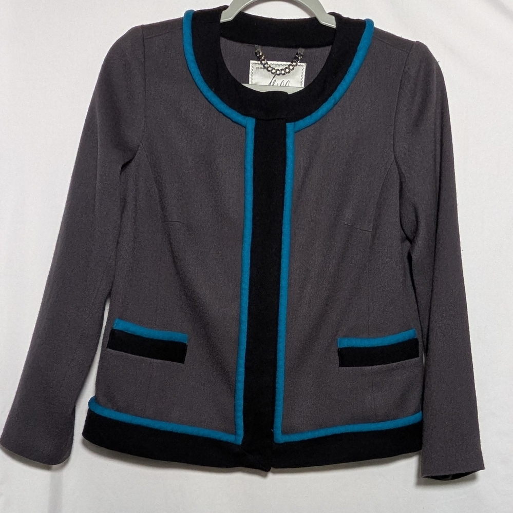 Women's Vntg Milly New York Wool Gray, Black, Teal Jacket/Blazer, Classic, Sz 8